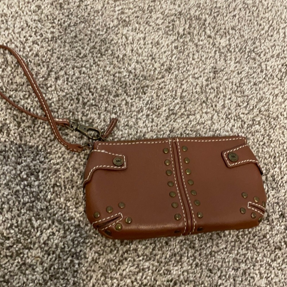 Michael Kors brown leather wristlet